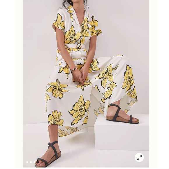 NWT Hutch + Anthropologie Saskia Button Belted Front Maxi Dress in Yellow Floral - Picture 4 of 8
